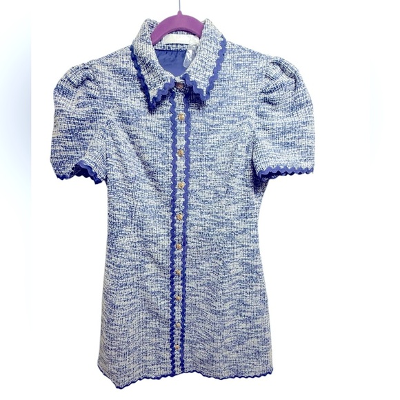 Rachel Parcell Tweed Mini Dress – NWT, Size 12, Gold Button & Scallop Detail - Picture 3 of 6